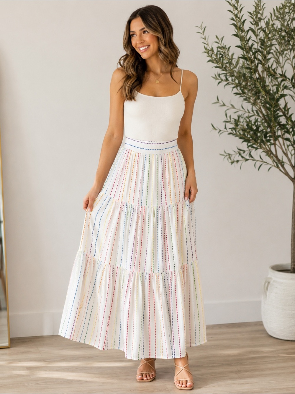 NWT-The Kemist Rainbow Striped Tiered Maxi Skirt UK 12 / US 8
